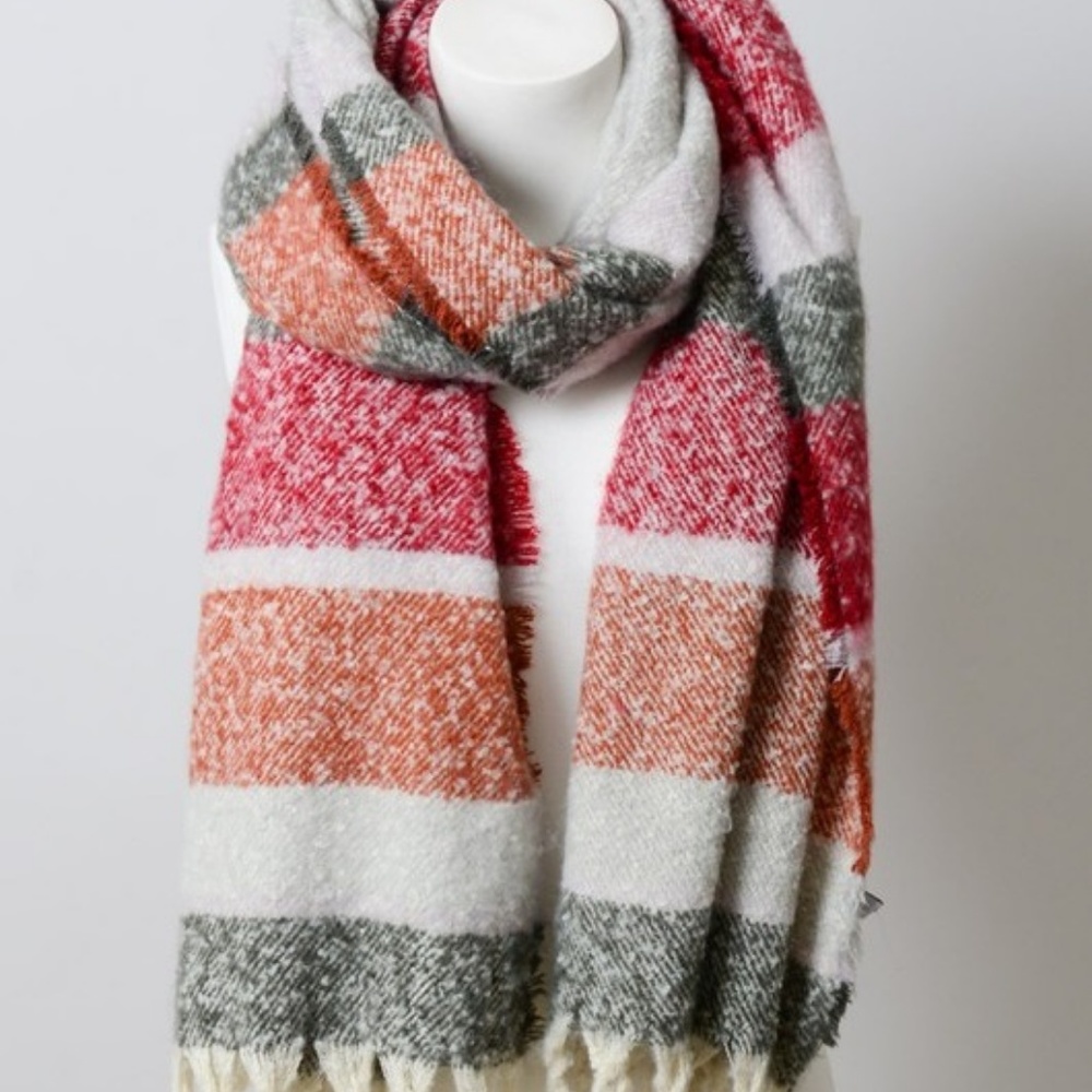 NWT Olive Ultra Soft Striped Tassel Scarf - Picture 4 of 4